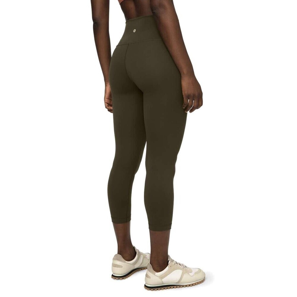 Lululemon Wunder Under HR Crop 25” Scallop Olive Green Full On Luxtreme Size 12